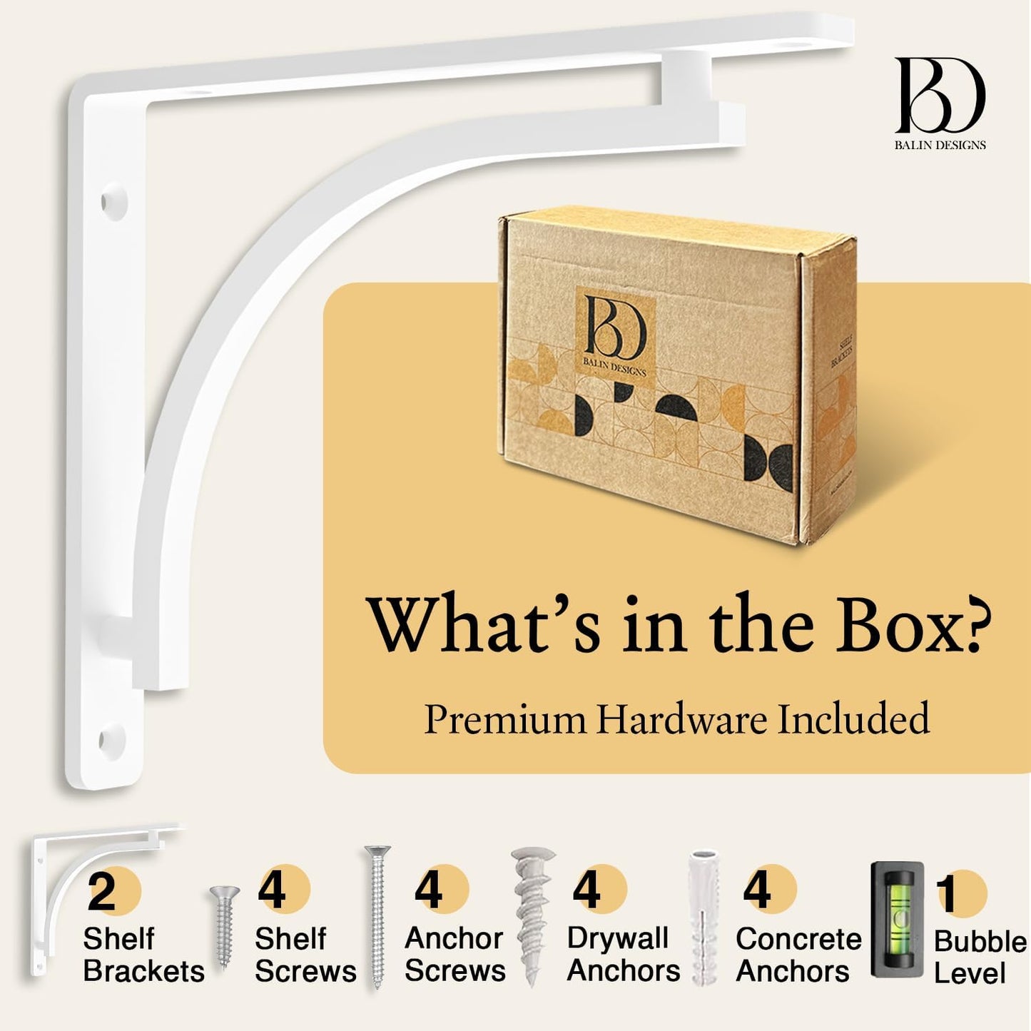 Heavy Duty 8-Inch Black Shelf Brackets - Wall Mounted L Bracket Set of 4 with Hardware