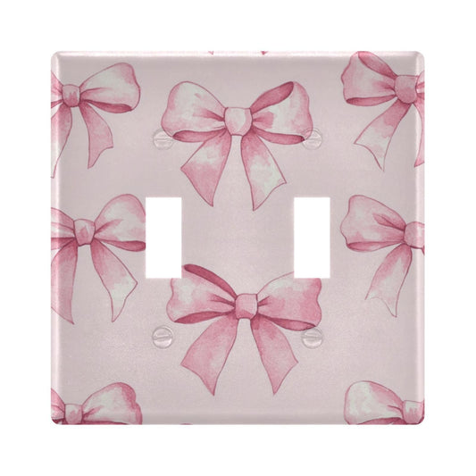 FLildon Pink Bows Wall Plates, Double Toggle Light Switch Cover Wall Plate 2 Gang, Decorator Light Switch Cover, Standard Size Wall Plates for Bedroom Home Decor