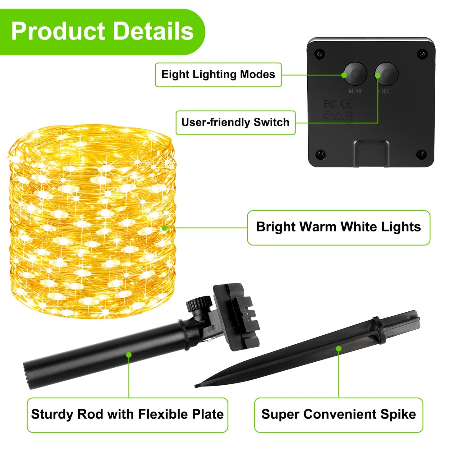 Brightever Outdoor Solar String Lights Waterproof, 2-Pack Total 80FT 200LED Solar Fairy Lights for Outside with 8 Lighting Modes, Solar Twinkle Lights for Yard, Christmas, Party (Warm White)