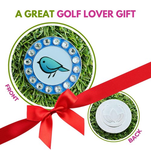 Bling Golf Ball Marker Hat Clip | Magnetic Ball Marker for Women | Stylish Golf Hat Clip Ball Marker for Female Golfers Fun Gift Idea with Strong Magnet for Hat, Visor, Golf Accessories (Birdie)