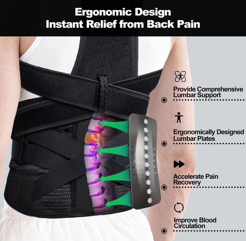 ABACKH Upgraded Back Brace Posture Corrector for Women and Men - Adjustable Back Brace with Bionic Bone Lumbar Panel for Upper & Lower Back Pain Relief, Sciatica, Herniated Disc L(34-38Inch)