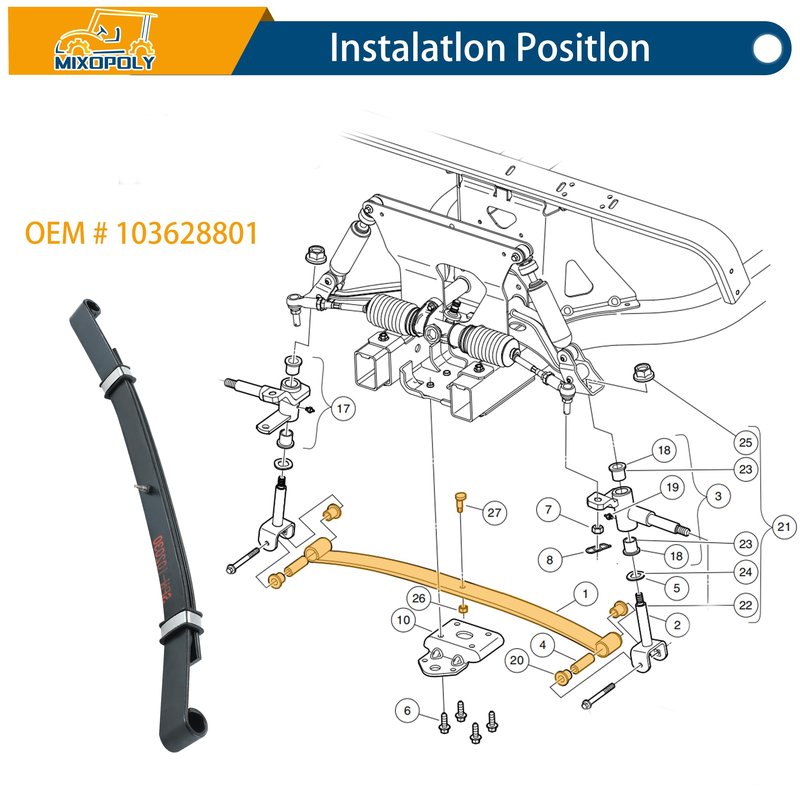 Mixopoly Golf Cart Front Leaf Spring Kit for Club Car Precedent 2004-2008 and Club Car DS 1981-2008, 2-Leaf Heavy Duty Leaf Spring, Replace OEM 103628801