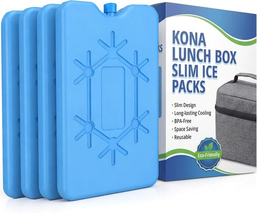 Kona Slim Ice Packs - Reusable Quick Freeze Packs for Lunch Boxes & Coolers | 4 Pack, Blue