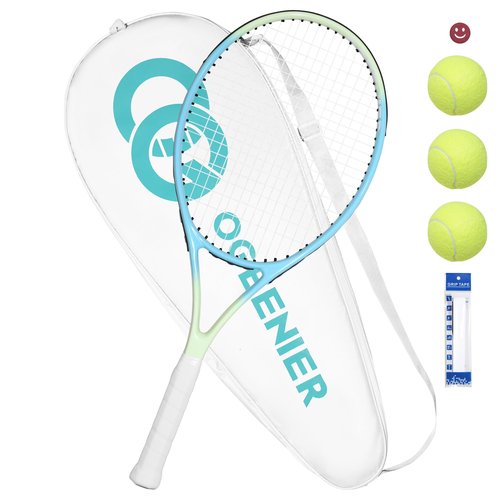 OGEENIER 27" Tennis Racket for Adults, Pre-Strung Tennis Racquet for Beginners, Lightweight and Recreational Rackets with 1 Bag and 3 Tennis Balls