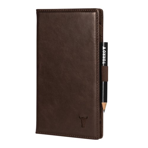 TORRO Regular Golf Scorecard Holder – Genuine Leather Golf Score Card Wallet with Card Slot and Pencil Loop (Dark Brown)