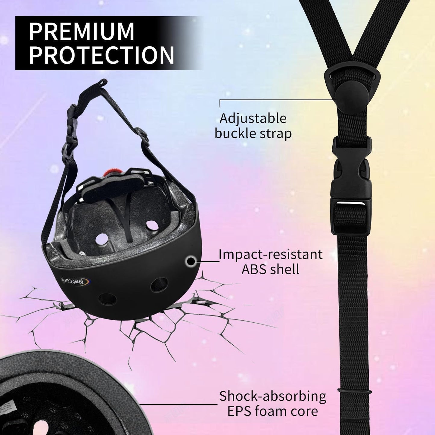 Nattork Kids Helmet - Protective Gear with Removable Liner for Skateboarding, Biking & Scootering | Ages 4-12