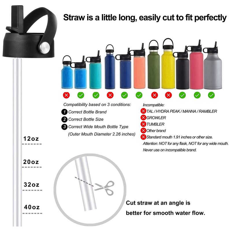 Straw Lid for Hydroflask 32/40 oz Bottles | BPA-Free Replacement Cap with Flex Handle | 2-Pack Sip Lids for Hydro Flask Wide Mouth Water Bottle Accessories | Black