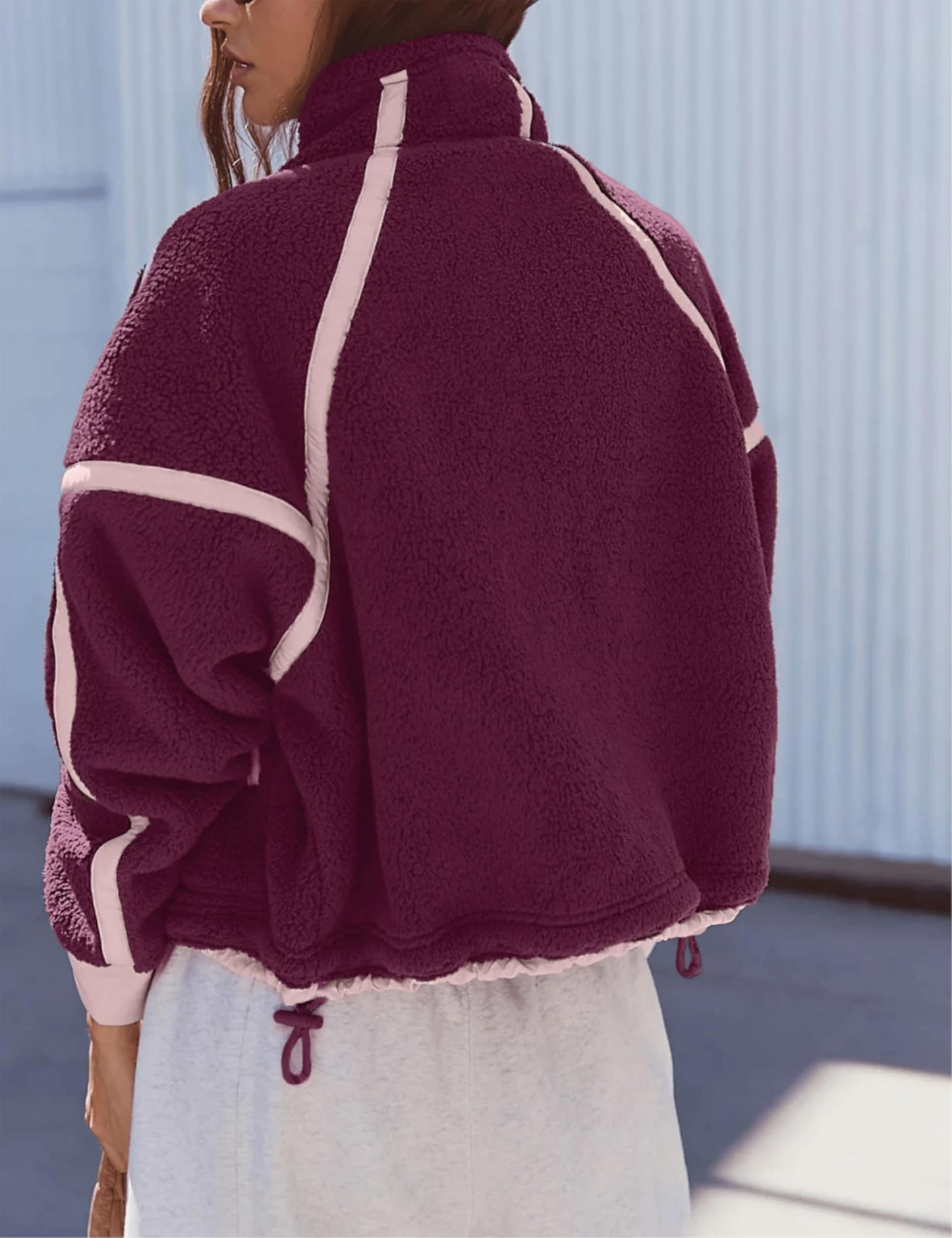 Ziqoty Women Fleece Jacket Zip Up Fuzzy Sherpa Jackets Long Sleeve Winter Outerwear Casual Daily Chilly Outings with Pockets(WineRed-S)