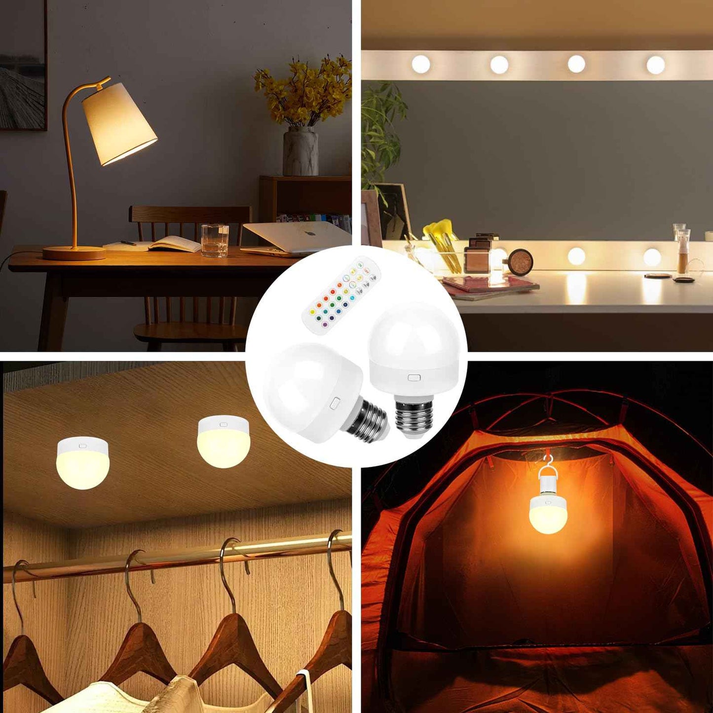 Aokpsrt E26 Rechargeable Light Bulbs with Remote Control, 15 Colors & 2000mAh LED Battery Operated Bulb with Timer & Dimmable, Wireless Puck Lights Bulb for Home 3 Packs