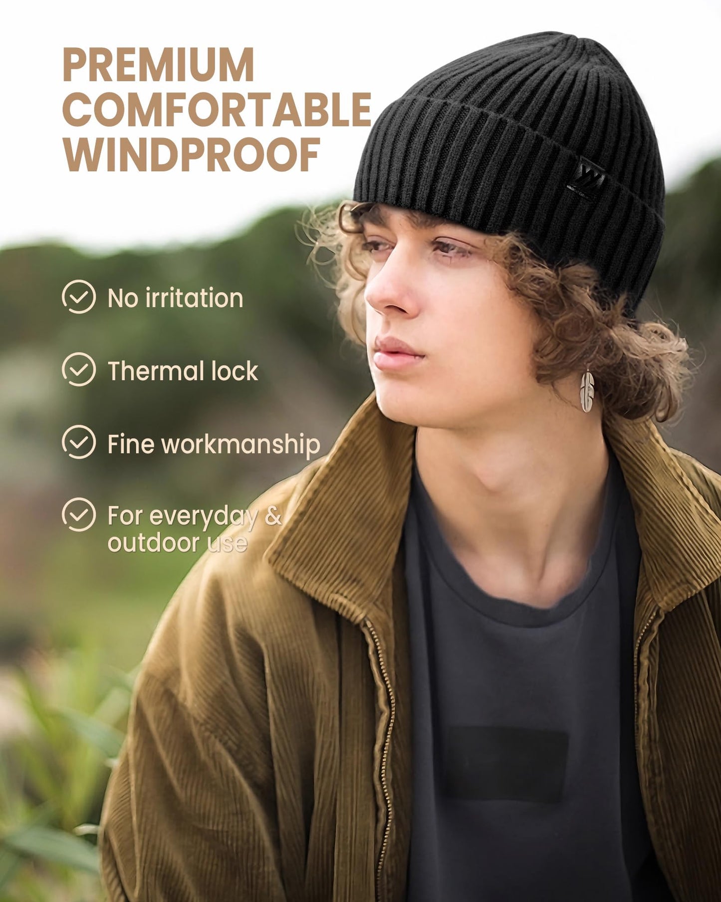YANIKY Winter Beanie Hat for Men & Women, Fleece Lined Thermal Knit Hat Ski Beanie Skull Cap Cuffed Cap for Cold Weather Black