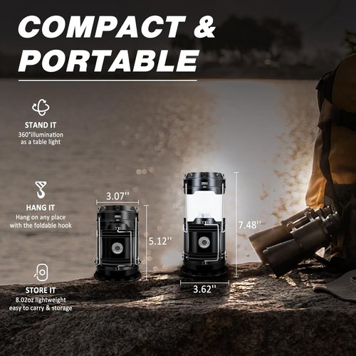 DIBMS Solar Camping Lantern - 2-Pack Collapsible LED & USB Rechargeable Lights for Emergencies | Outdoor Use