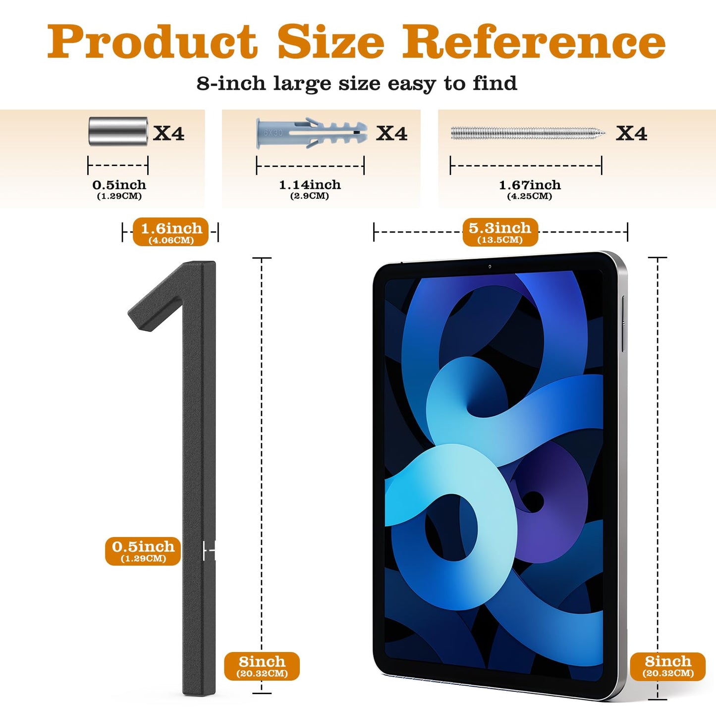 FumWens 8 Inch Floating House Numbers for Outside, Modern Black Metal Address Numbers for House, Rustproof Clear Visibility Mailbox Number with Easy Installation Kit for Yard, Front Door, Garden Street (1)