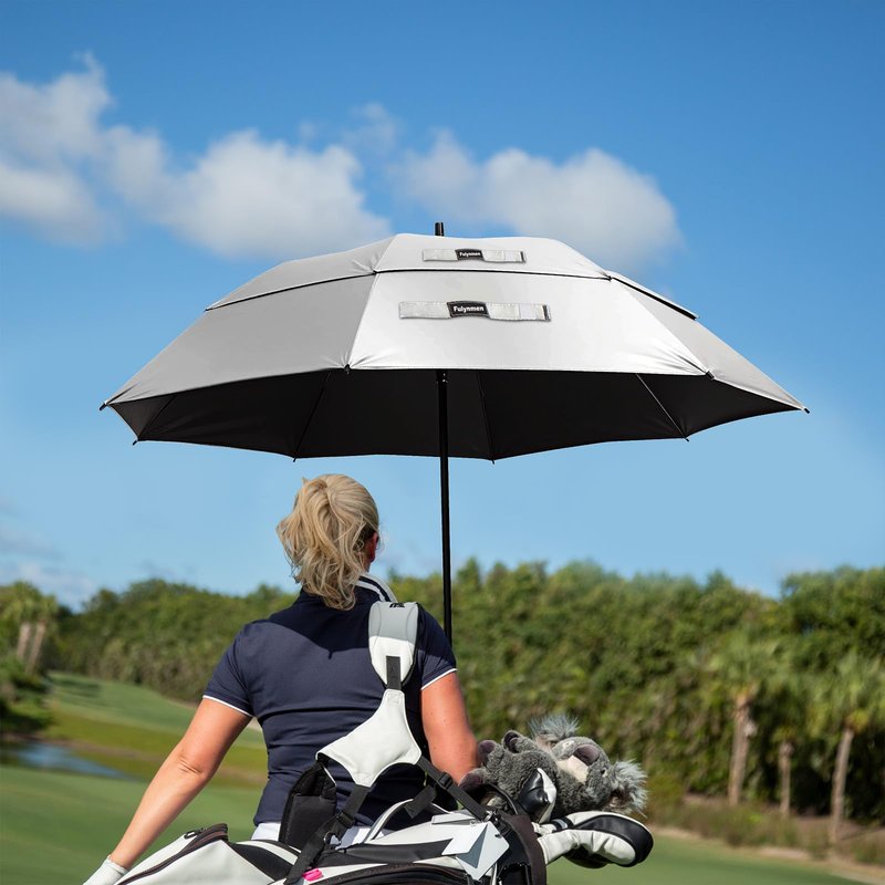 Fulynmen 68/62/54 Inch UPF50+ Sun Umbrella UV Protection UV Umbrellas for Sun Protections Windproof Large Golf Umbrella Auto Open and Vented Double Canopy Umbrellas for Rain (Silver/Black, 62 Inches)