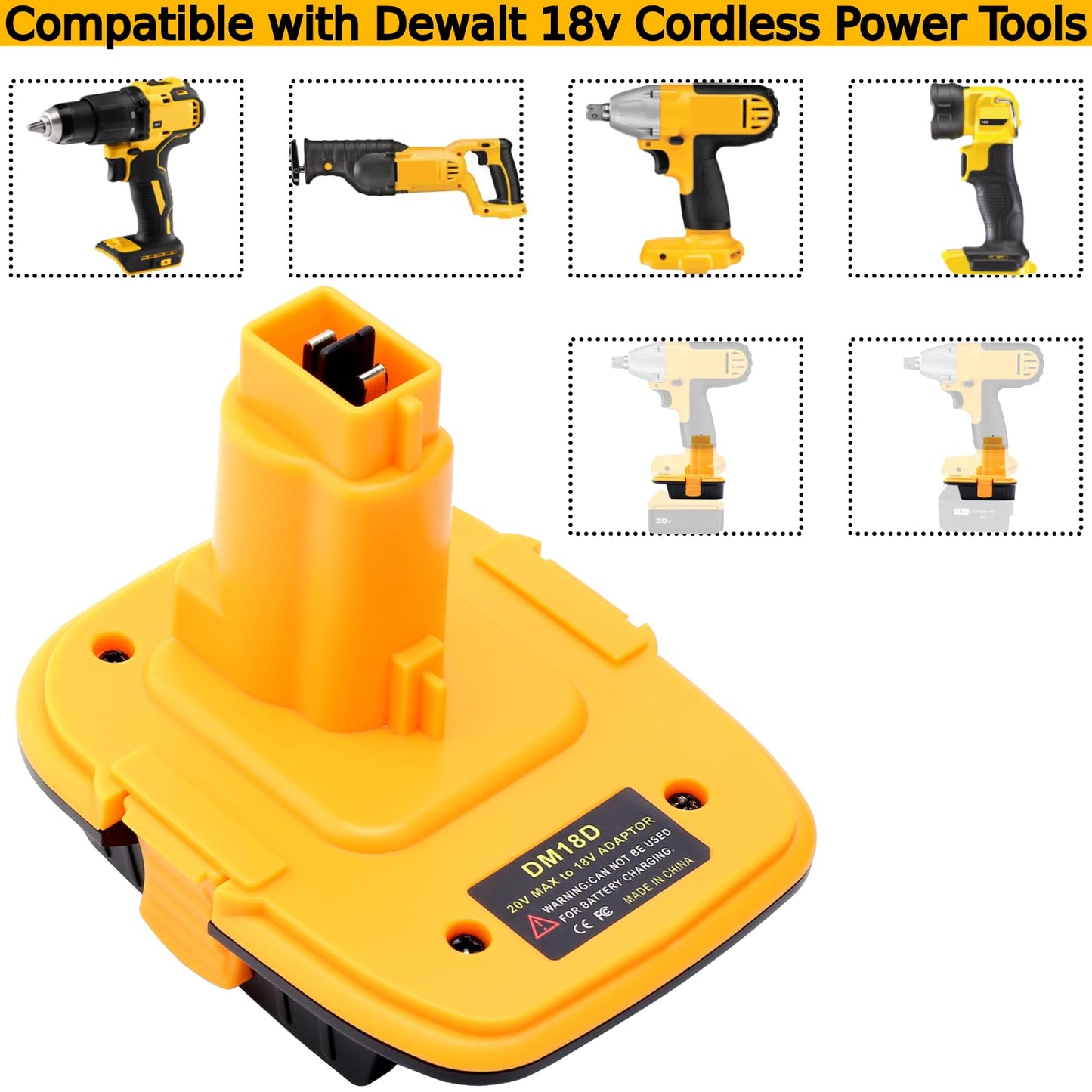 Tulepowceeng DM18D Battery Adapter Compatible with Dewalt 18v Tools, Convert Compatible with Dewalt 20v or Compatible with Mil-Waukee 18v Li-ion Battery to Work with 18V Cordless Power Tools
