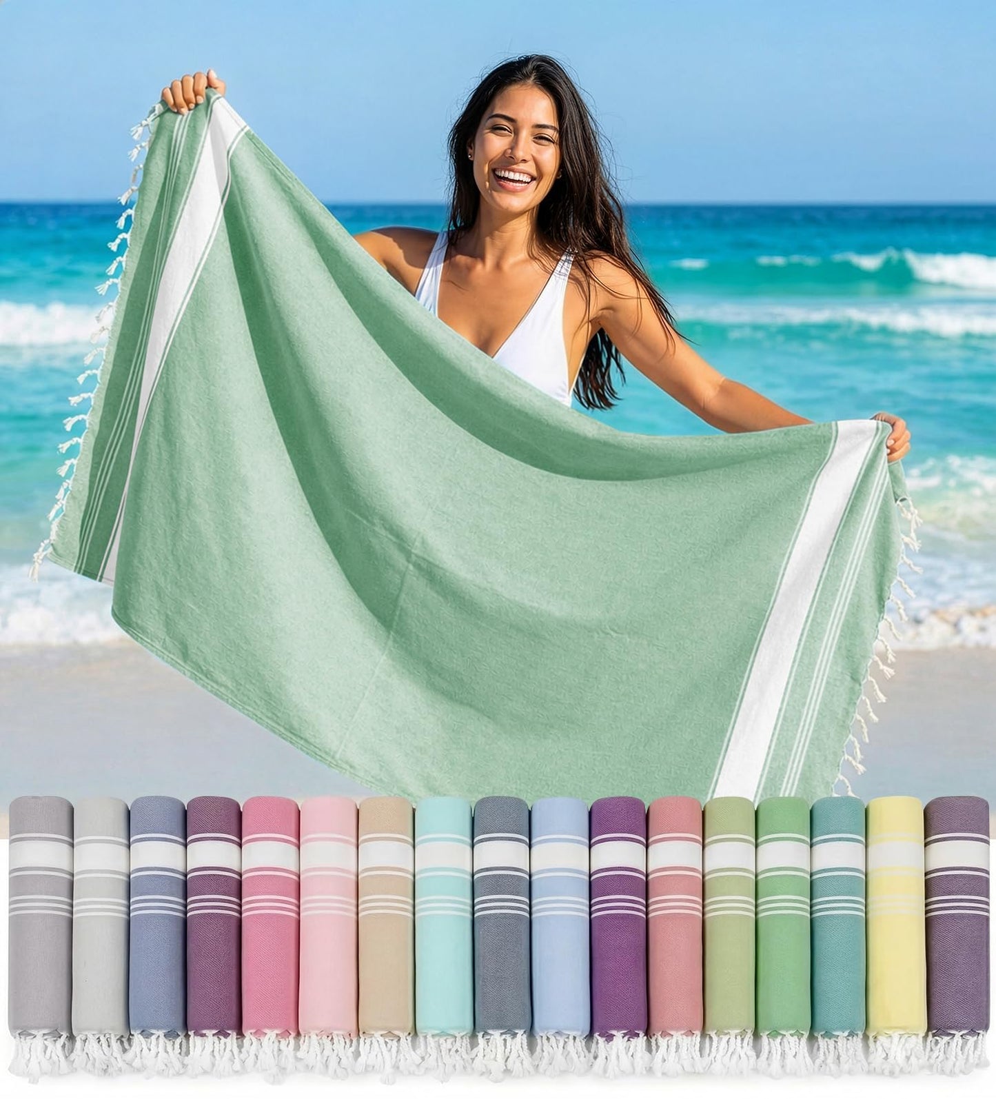 LANE LINEN Beach Towel - Pool Towels Oversized, Pre-Washed Extra Large Beach Towels, Sandless Beach Towel, Quick Dry Travel Towel, Large Pool Towel, 39"x71" - Jade Green