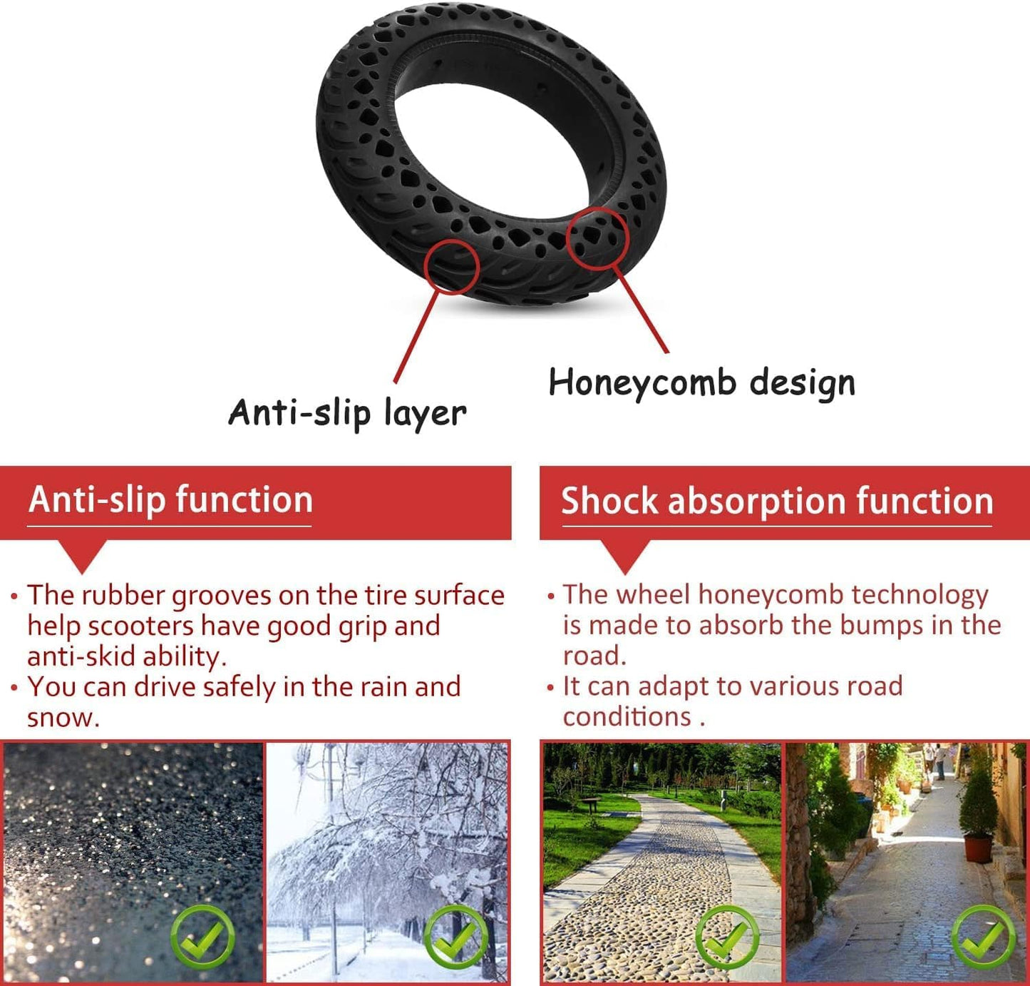 GYL 60/70-6.5 Scooter Tires：10 Inch Solid Tyre, 10x2.50-6.5 Tubeless Tire Replacement for Segway Ninebot Max G2 G30 G30P G30LP Gotrax Eclipse Electric Scooter Rubber Honeycomb Wheel Black 1 Pcs