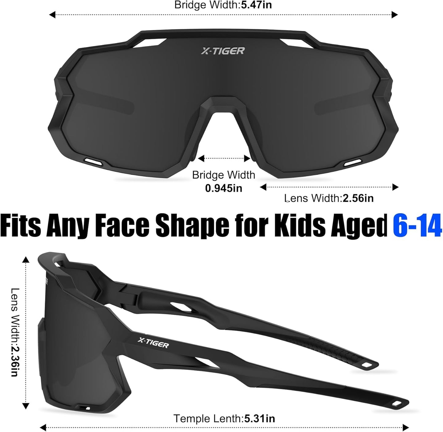 X-TIGER Kids Sunglasses - Polarized UV400 Youth Baseball Glasses for Ages 8-14 | Softball & Cycling