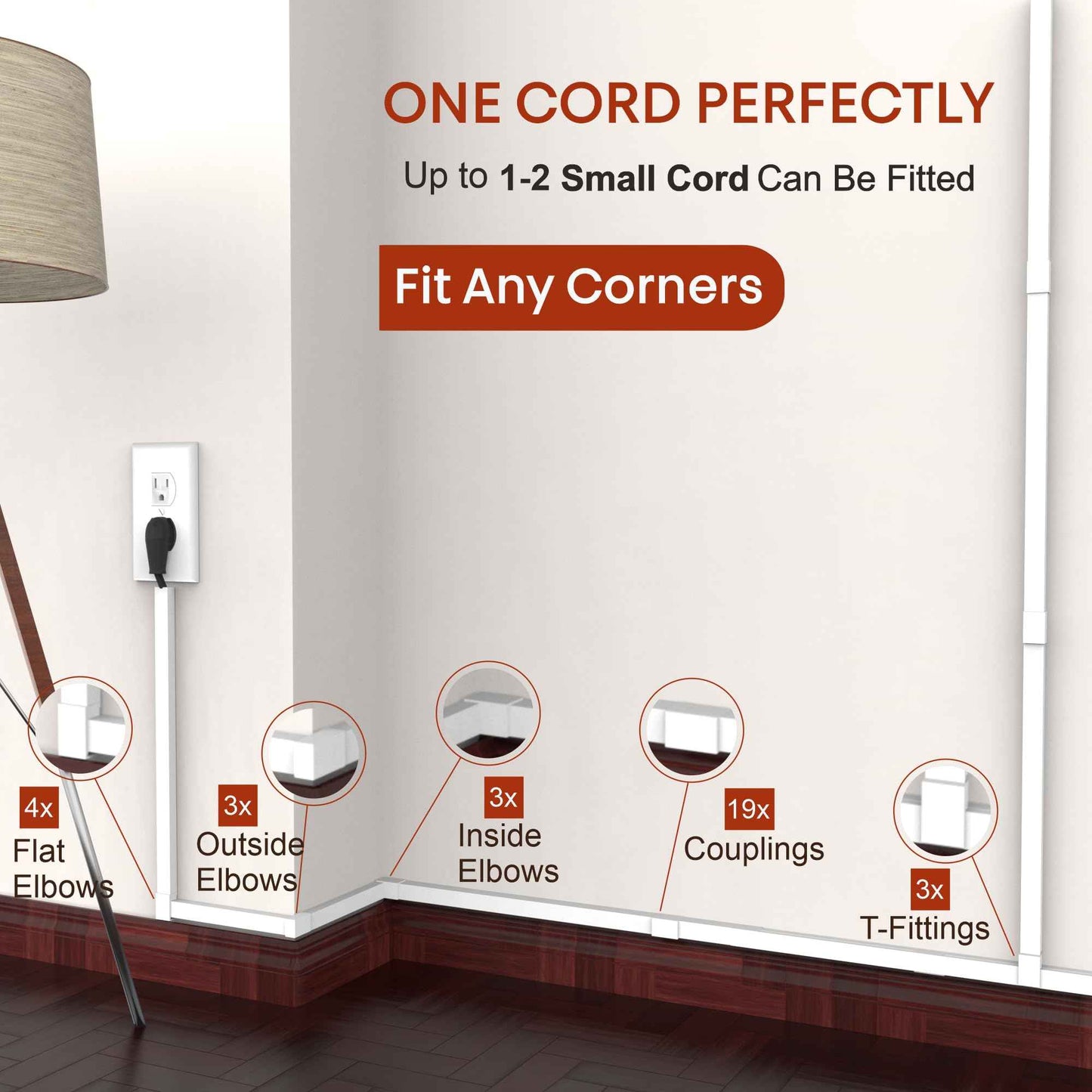 One Cord Channel Cable Concealer - 315in One-Cord Cover for Wall, Mini Wire Hider for 1-2 Wires, Paintable Electric Cable Cover for Outside, Wall Mount TV Cord Hider