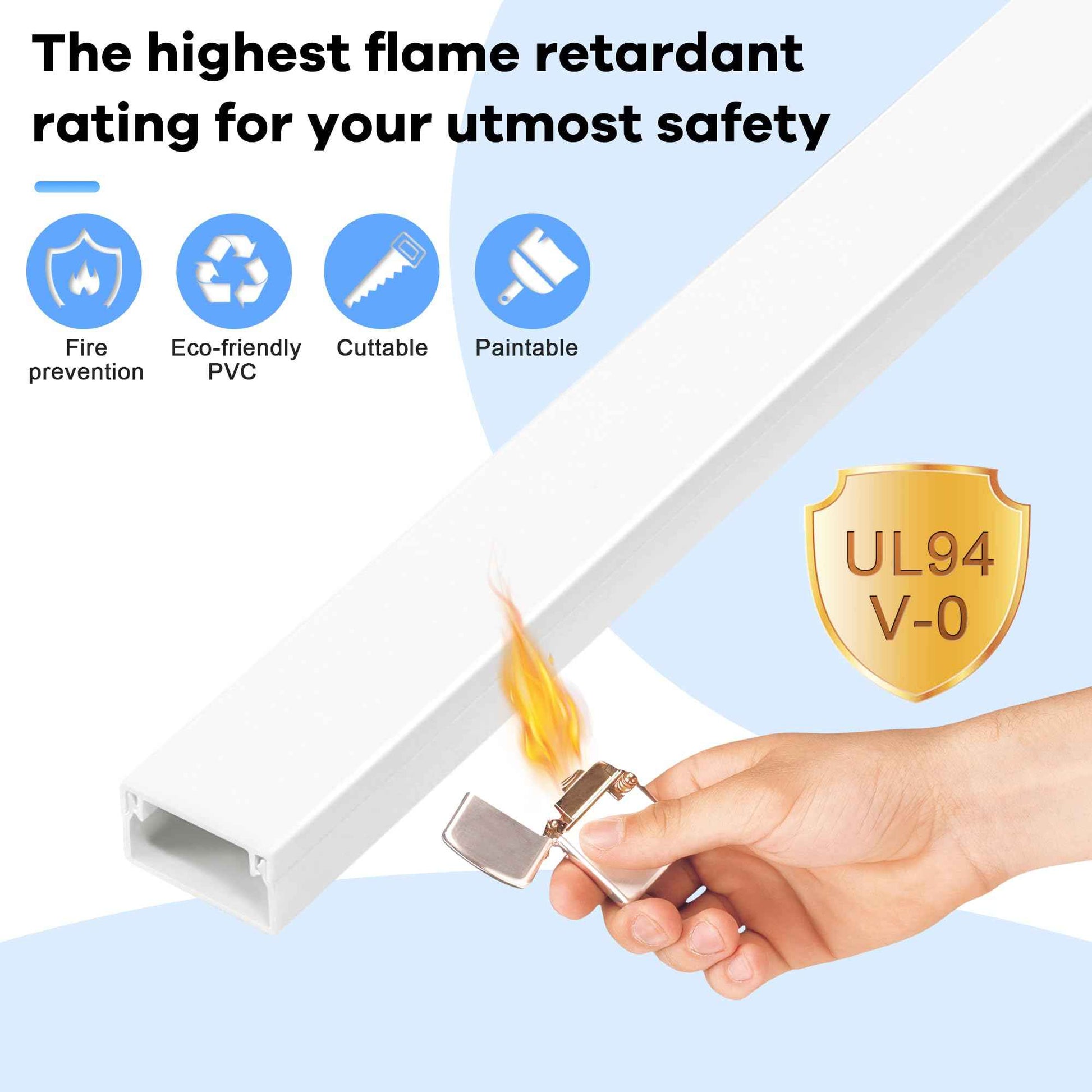 Cord Hider Kit 126in (8 x L15.7in) - ZhiYo Cable Covers for Wires on Wall, Wire Hider for Wall Mounted TV, White Cable Raceway, Paintable Cord Cover Cable Management for Home Office, W1.54in x H0.75in