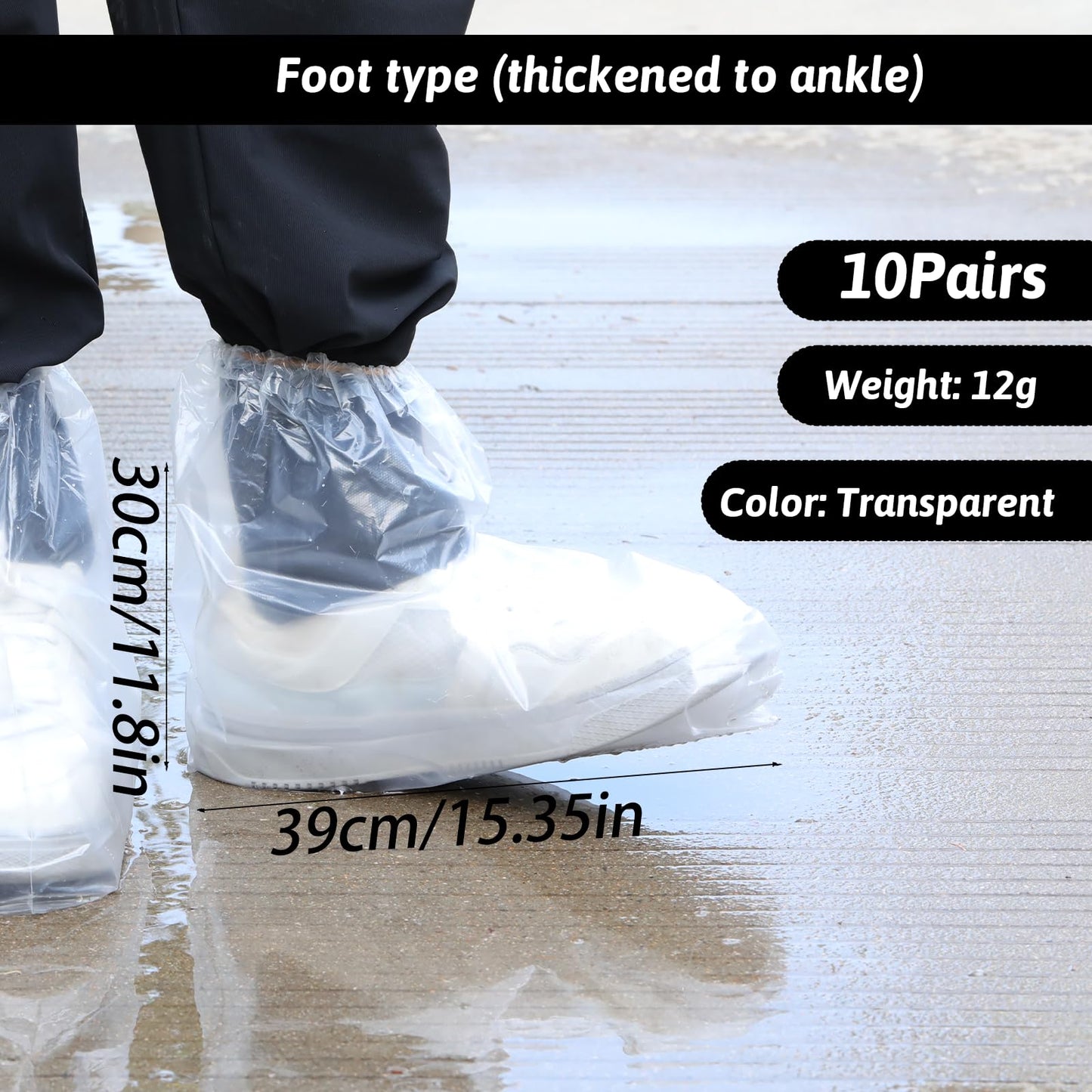 10 Pairs Shoe Covers Boot Covers Disposable Non-Slip Waterproof Shoe Covers, Thickened Waterproof Shoes Covers, Plastic Boot and Shoe Covers for Men and Women (Transparent)