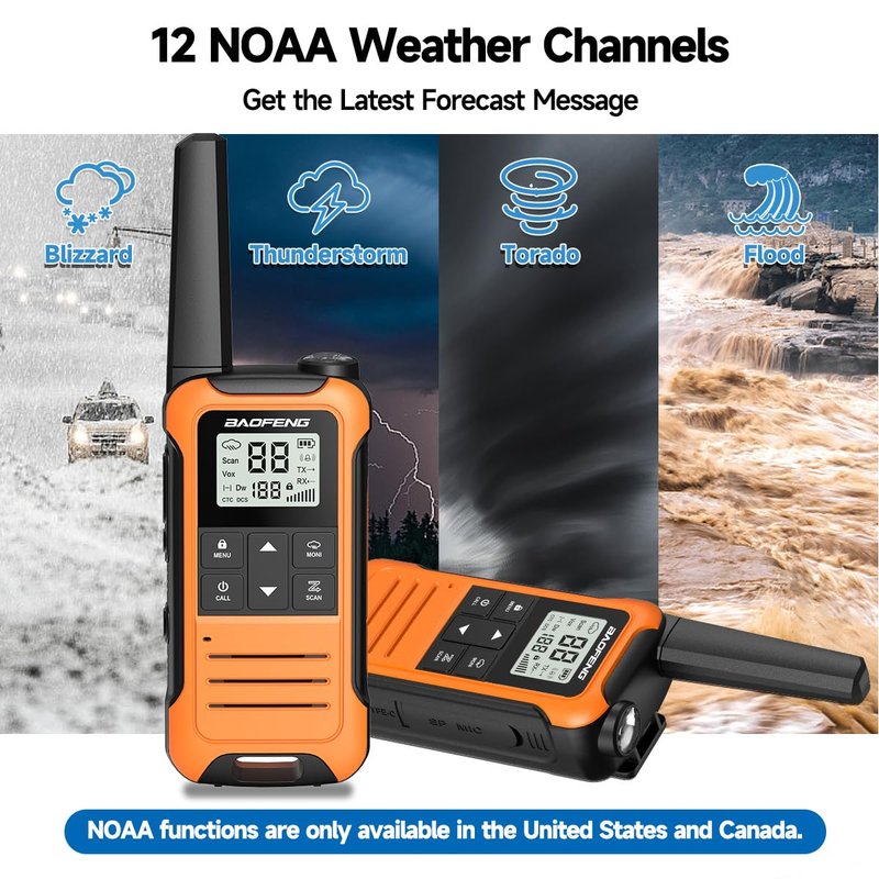Walkie Talkies Long Range for Adults, Walkie Talkie Rechargeable Baofeng F22 FRS Radio Walky Talky Family Walkie-Talkie with 1400 mAh Battery NOAA USB-C Charger for Camping Hunting (2 Pack)