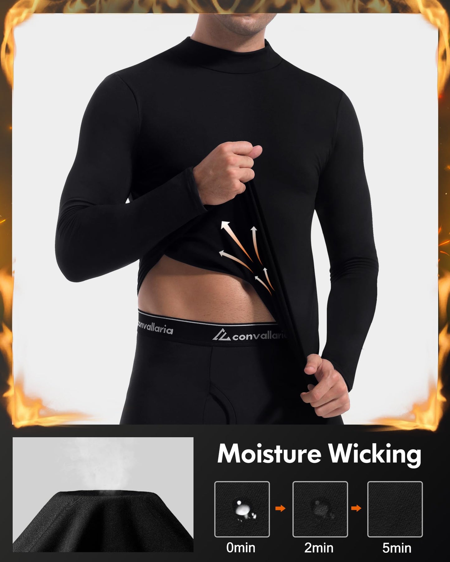 CL convallaria Thermal Shirts for Men Turtle Neck Long Sleeve Base Layer, X-Large