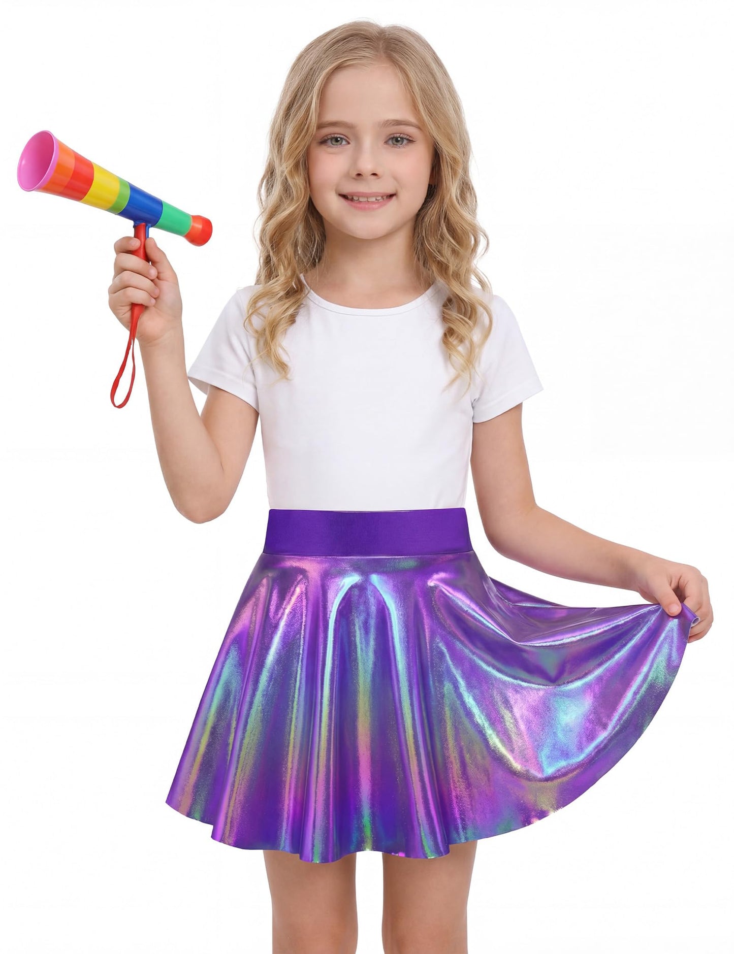 Girls Metallic Skort Size 4t 5t Sparkly Purple Cute A-Line Holographic Skirts for Kids Gymnastics Birthday