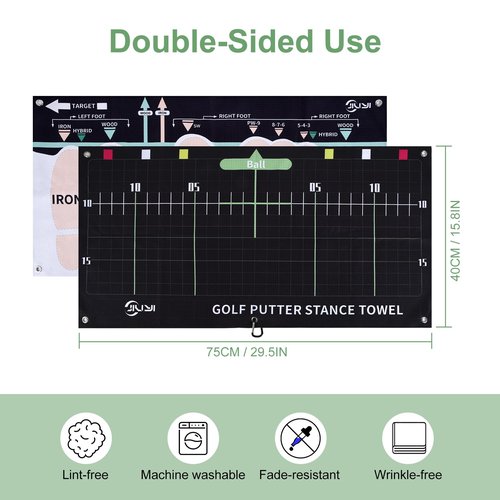 JIUYIBC Golf Sure Stance Ball Position Trainer Towel, Microfiber Swing Trainer Towel and Golf Putter Stance Towel to Improve Your Stance - Setup Positions for All Shots and Clubs