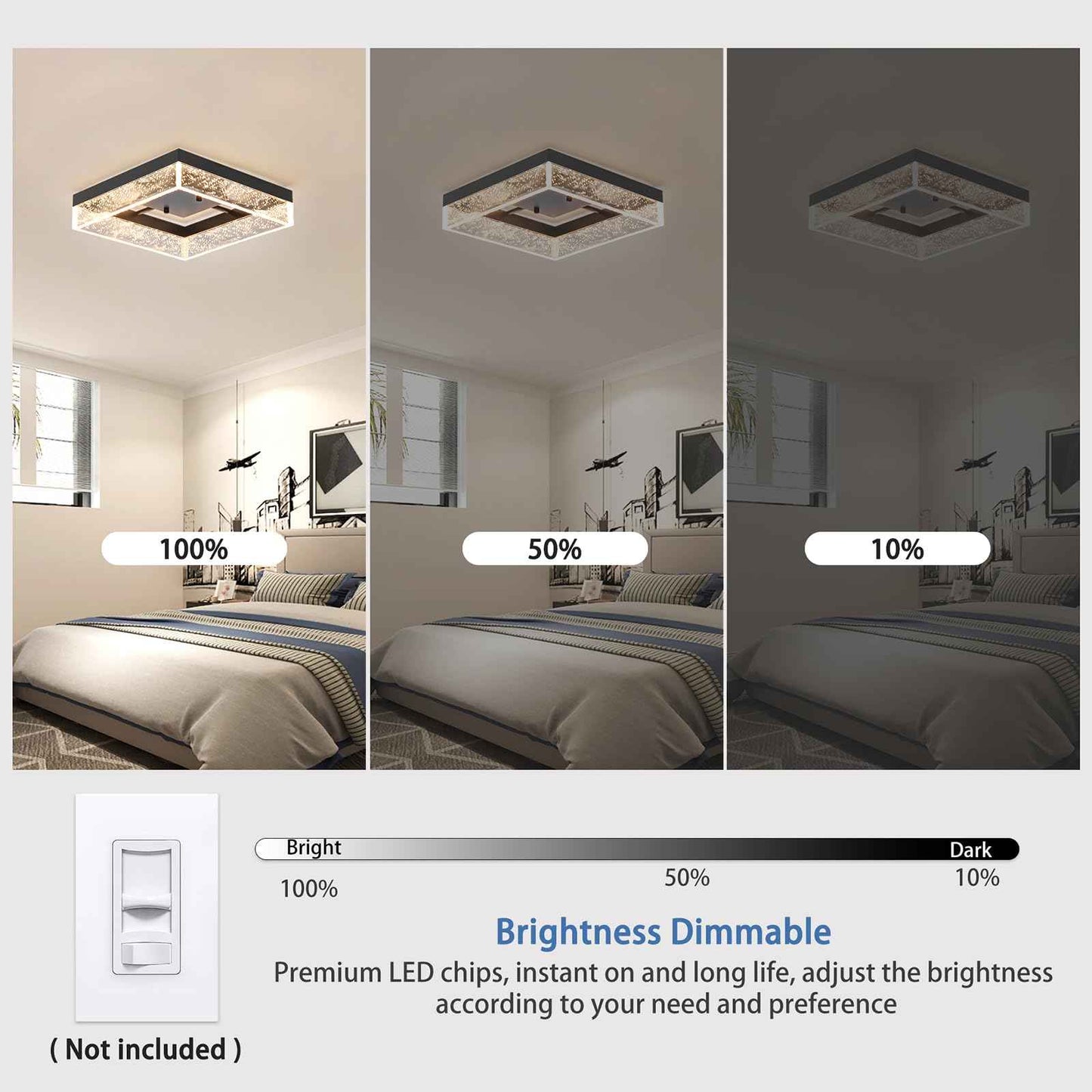 Qcyuui LED Flush Mount Ceiling Light, 11.81in 20W Modern Ceiling Light with Clear Bubble Acrylic,Square LED Ceiling Lamp for Kitchen Hallway Closet Living Room Bedroom, Black, 3000K Dimmable