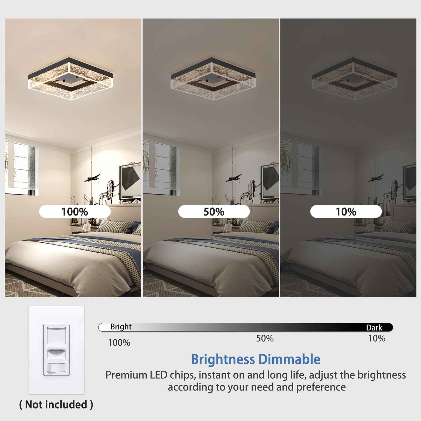 Qcyuui LED Flush Mount Ceiling Light, 11.81in 20W Modern Ceiling Light with Clear Bubble Acrylic,Square LED Ceiling Lamp for Kitchen Hallway Closet Living Room Bedroom, Black, 3000K Dimmable