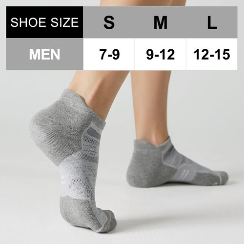 CS CELERSPORT 6 Pack Men's Running Ankle Socks with Cushion, Low Cut Athletic Sport Tab Socks, Light Grey, Shoe Size: 9-12