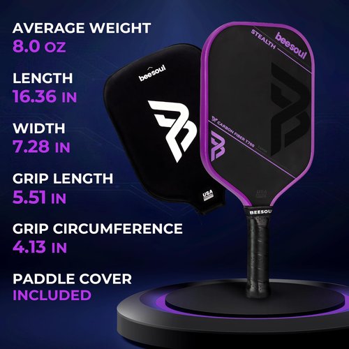 Beesoul Pickleball Paddle with Thermoformed T700 Raw Carbon Fiber Surface, Built for Max Spin Power and Control with 16mm Power Honeycomb Core Large Sweet Spot, USAPA Approved