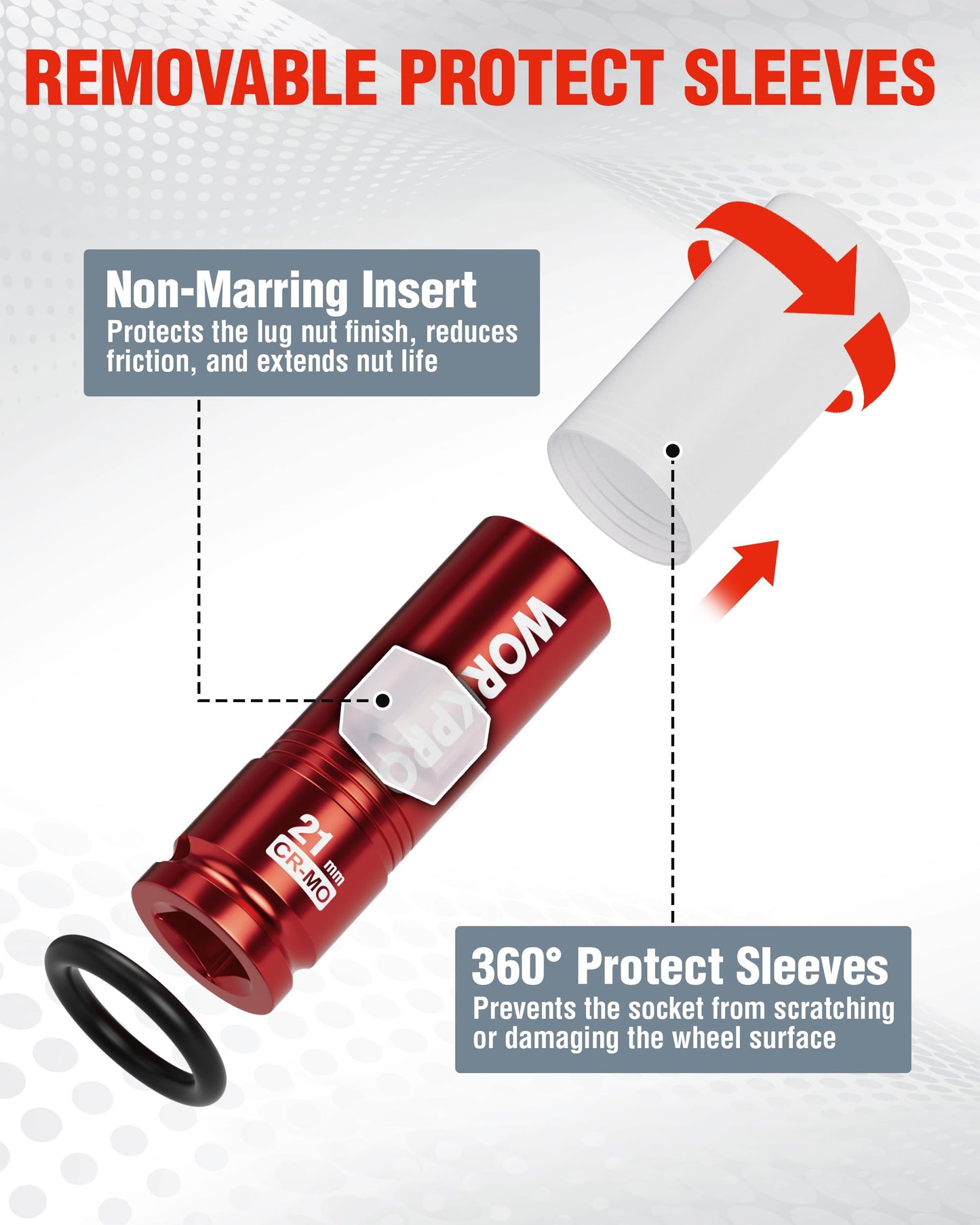 WORKPRO 1/2" Drive Lug Nut Impact Duty Socket, 21mm Deep Thin Wall Socket, Made of Premium Cr-Mo Steel, Non-Marring Lug Nut Wheel Sockets for Car