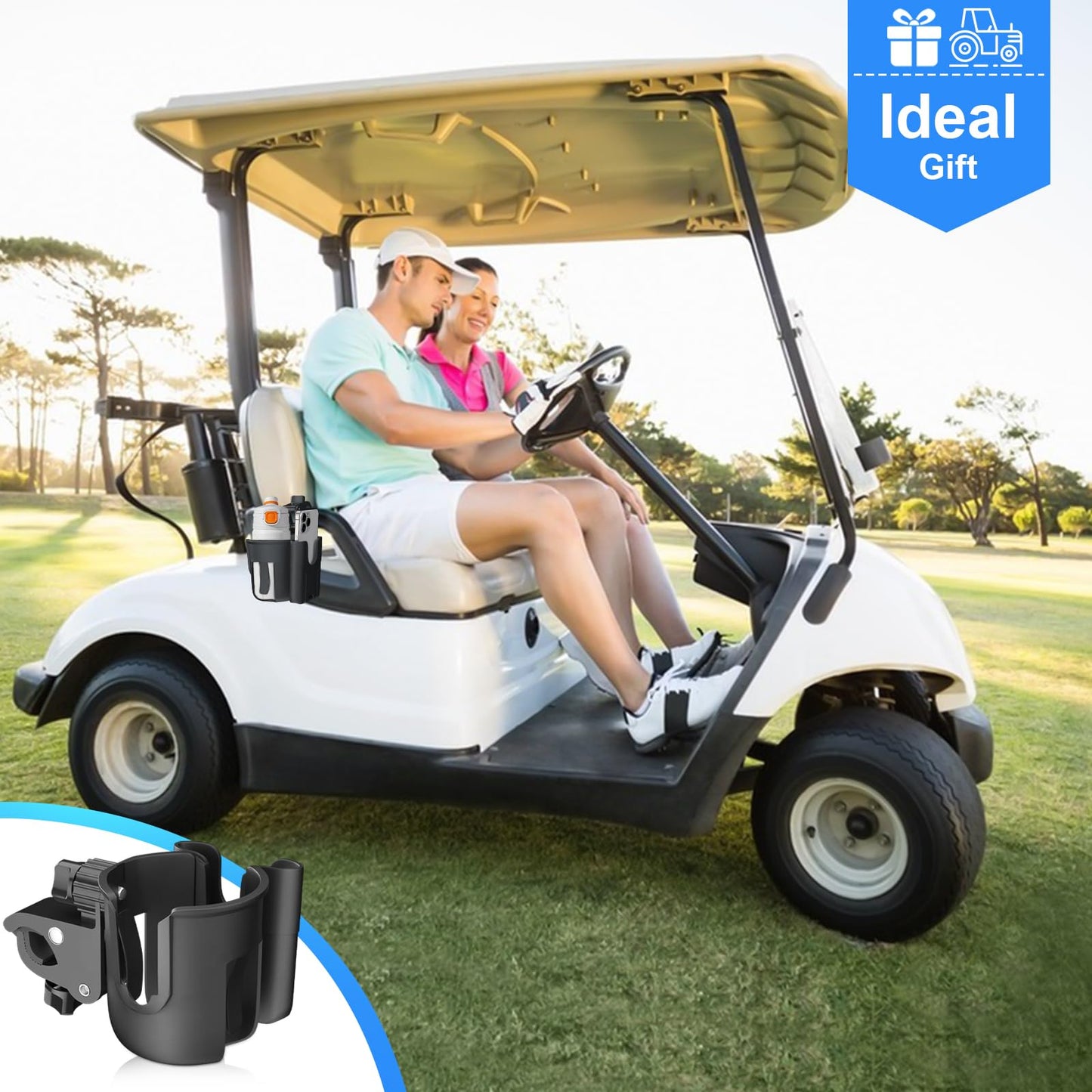Snyeest Golf Cart Cup Holder with Phone Holder, 2-in-1 Adjustable Universal Cup Phone Holder Front and Rear Seat Armrest Kit Accessories Compatible for EZGO/Club Car/Yamaha & Most Golf Carts