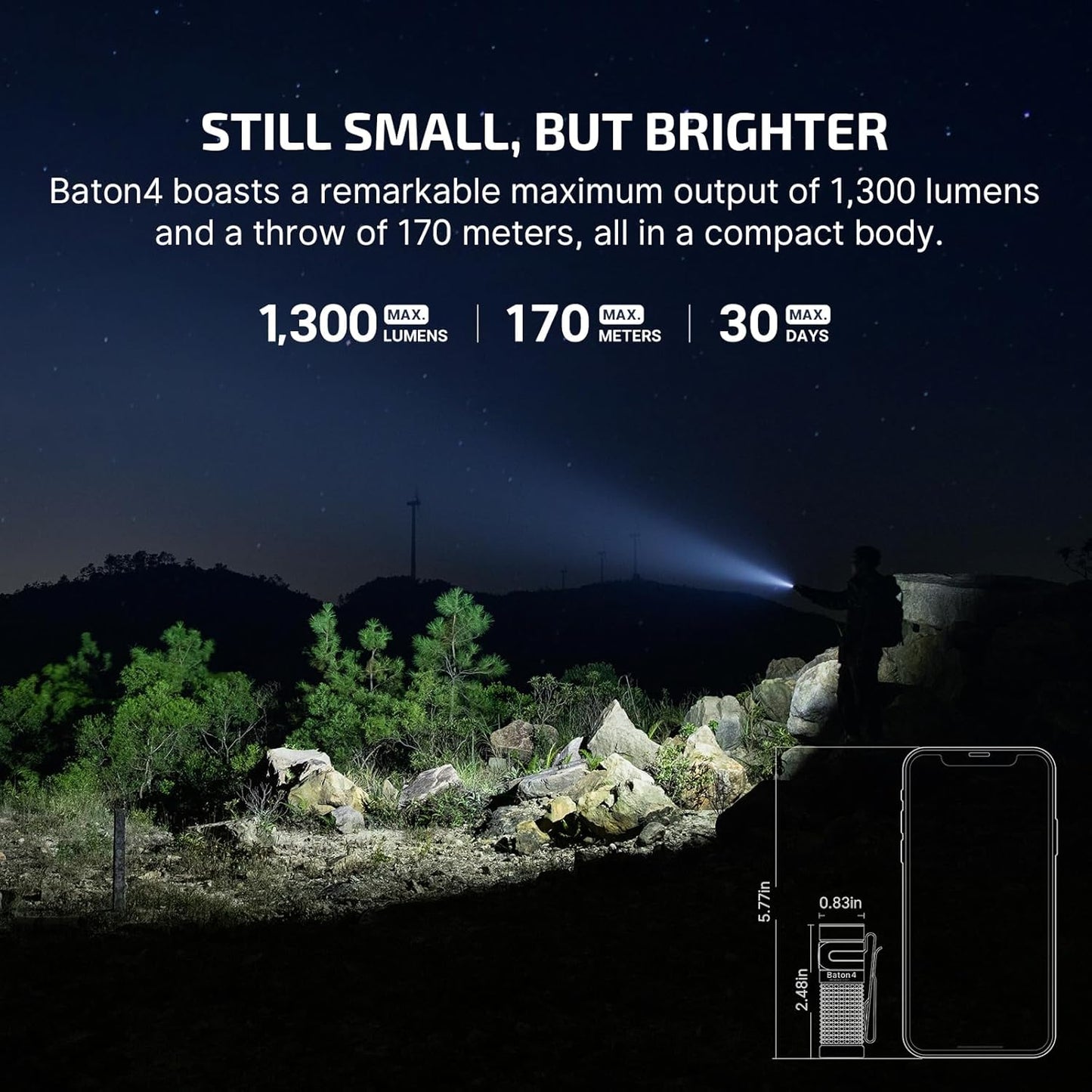 OLIGHT Baton4 Rechargeable EDC Flashlight - 1300 Lumens, IPX8 Waterproof, Compact & Versatile (Orange)