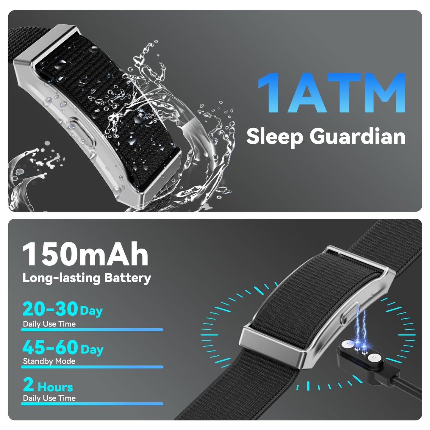 Leeyalan Health Smart Bracelet, Wearable Activity & Fitness Tracker Band, 24H Sleep Tracker, All-Day Continuous Heart Rate/HRV/Stress Monitor/1ATM Waterproof, 120+ Sports Modes, Free App