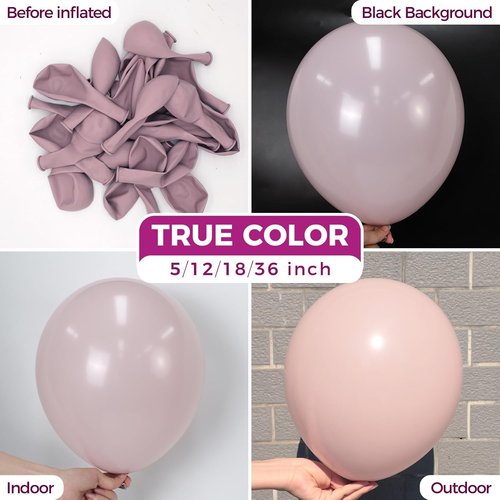 Bezente Dusty Pink Balloons - 100 Pack 12-Inch Round Latex Balloons for Graduation & Bachelorette Parties