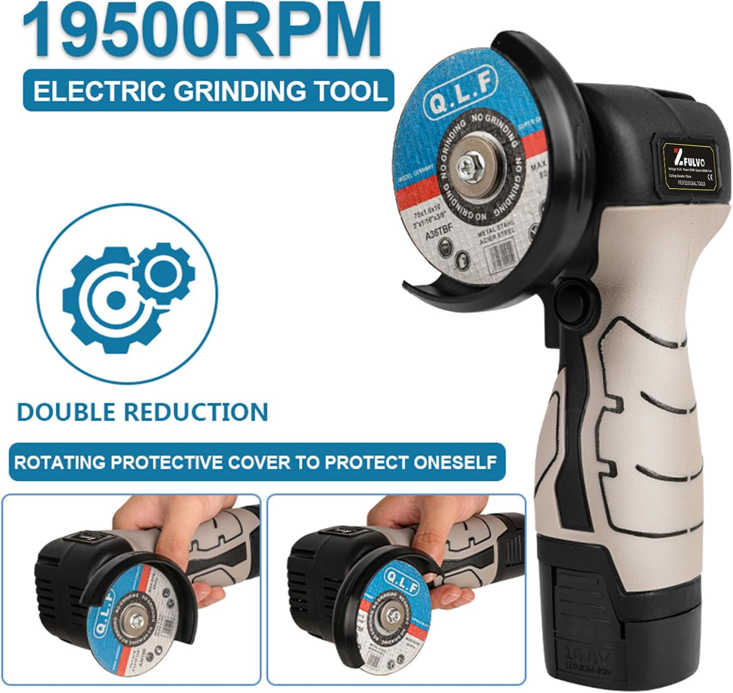 Mini Cordless Angle Grinder Kit - 19500 RPM Electric Tool with 2 Batteries & 5 Cutting Discs for Metal & Wood