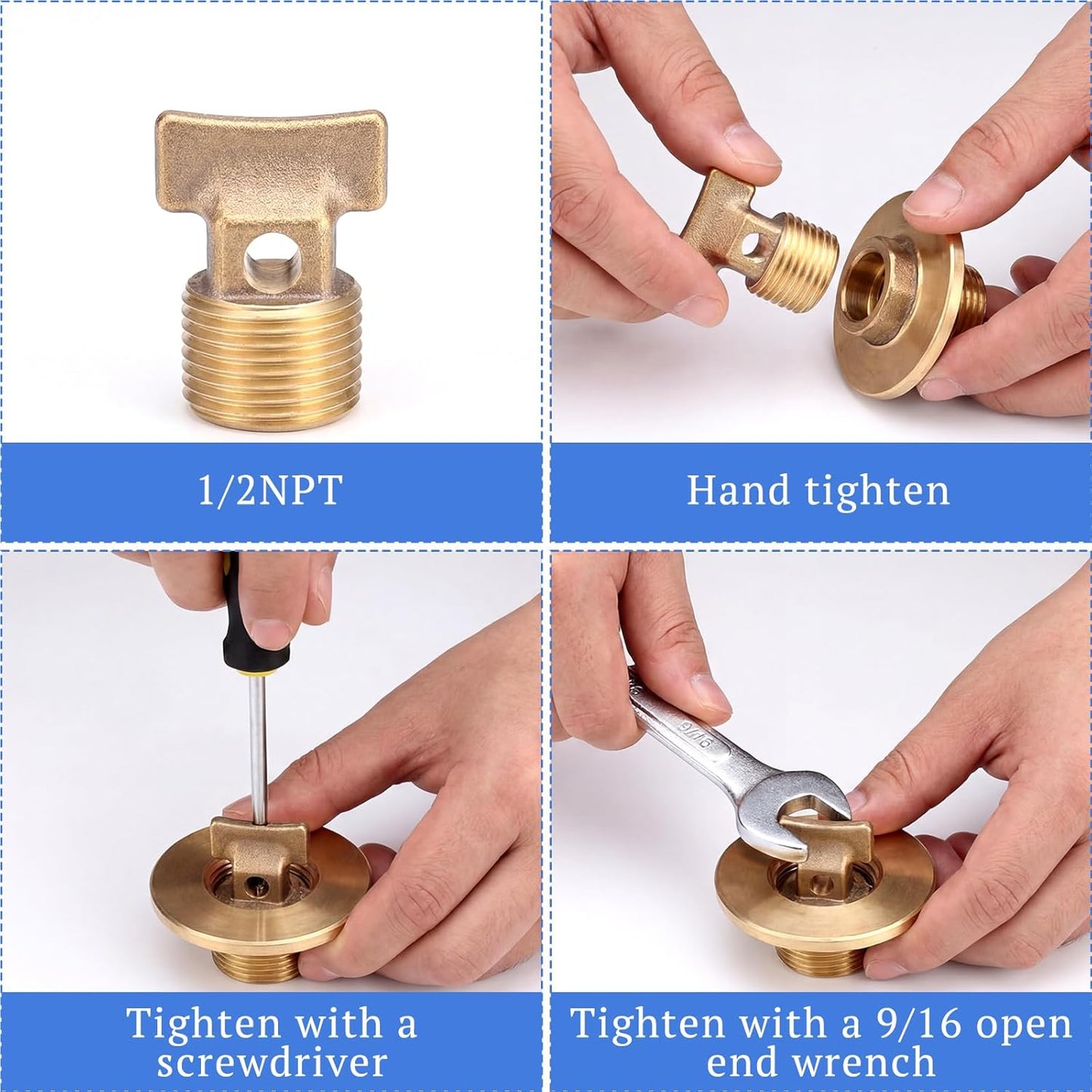 Skiennix 4 Pcs Boat Drain Plugs - 1/2" NPT Solid Brass for Hulls | Durable Garboard Spare Plug