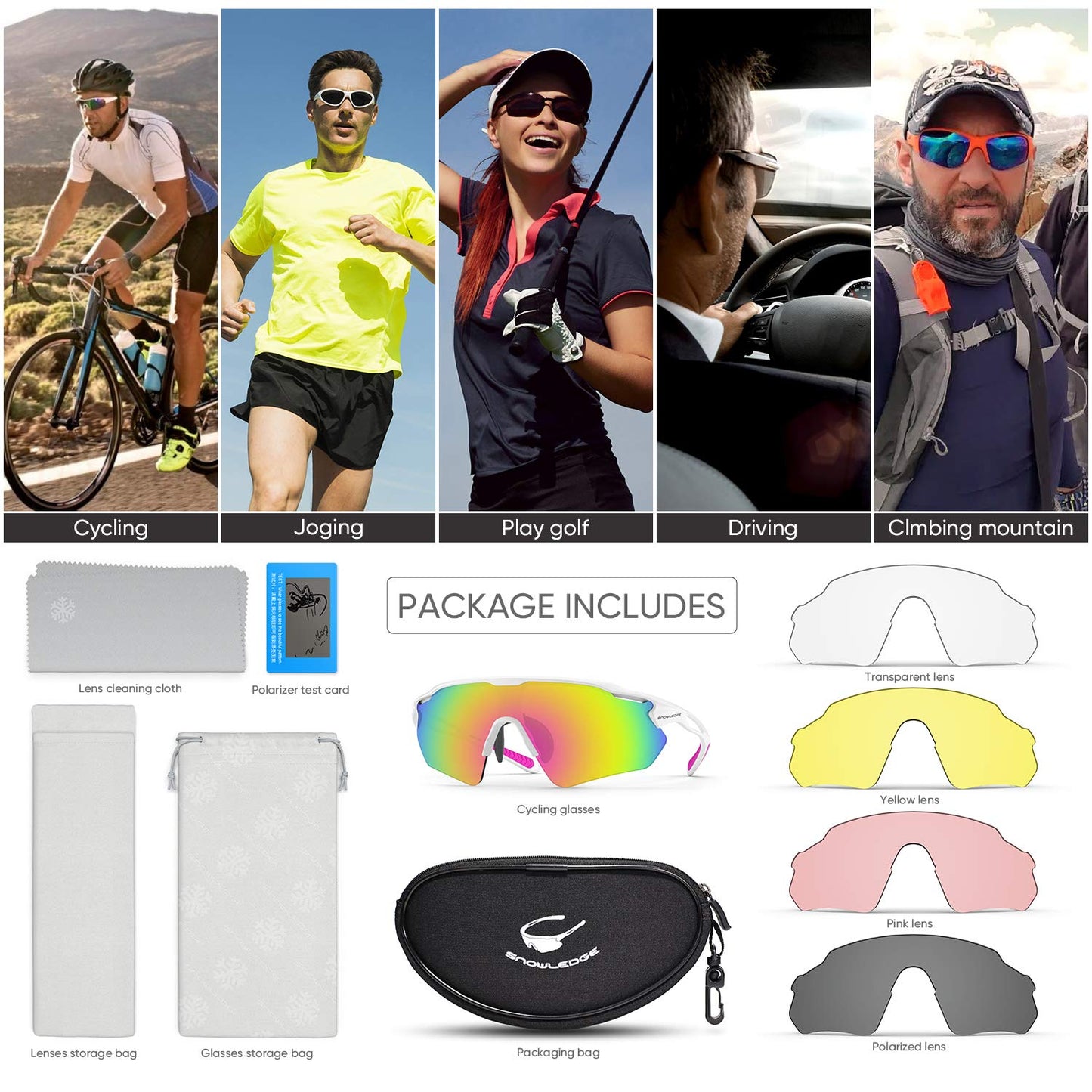 Sports Sunglasses Bike Cycling Sunglasses for Men Women with 5 Interchangeable Lens,Polarized Sunglasses with Anti-Uv400 for Driving Fishing Golf
