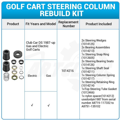 Golf Cart Steering Column Rebuild Kit, Suitable for 1987-UP Club Car DS Golf Cart, Club Car DS Steering Rebulid Kit Replace OEM# 1014216