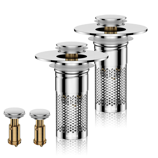 Bathroom Sink Drain Strainer,Pop-up Sink Drain Strainer for U.S. Standard Universal,Hair Catcher Sink Stopper with Removable Stainless Steel Filter Basket