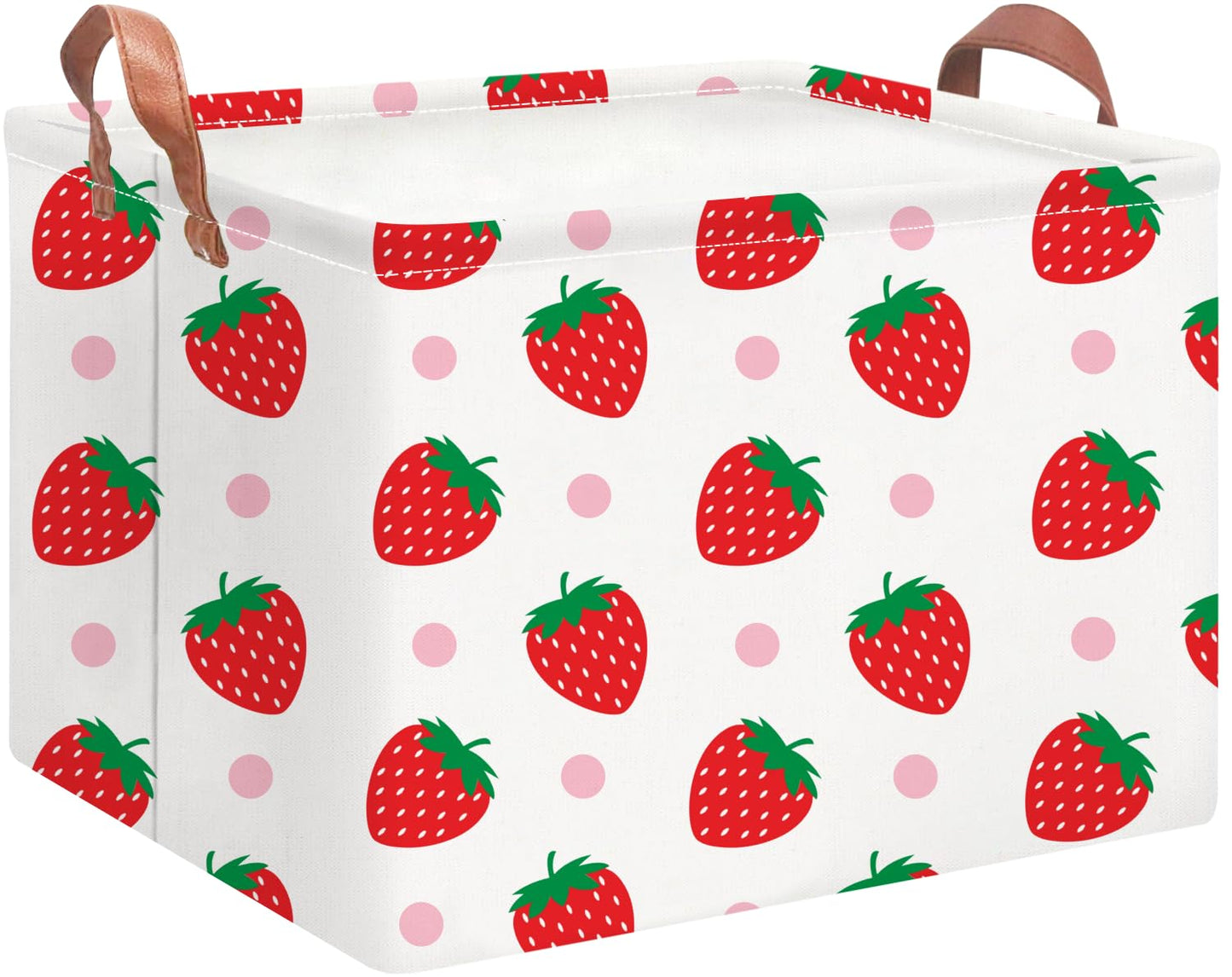 NTAOHAMPER Rectangular Storage Basket Empty, Storage Bin with Handles, Room Decor, Gift Basket, Book Box(Strawberry)