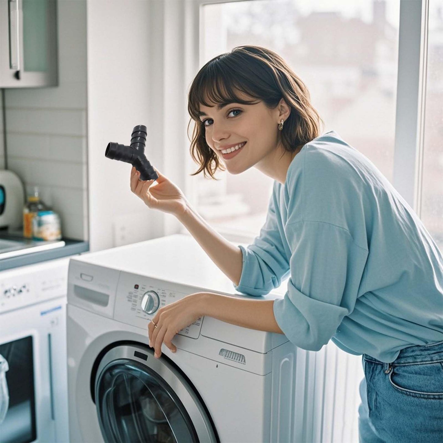 2 Pack Universal Washing Machine Drain Hose Y-Shaped Reducer - Fitting, Hose Splitter, Plastic Connector for Split Pipe Connection, Three-Way Adapter with Hose Clamps for Bathroom and Kitchen Use