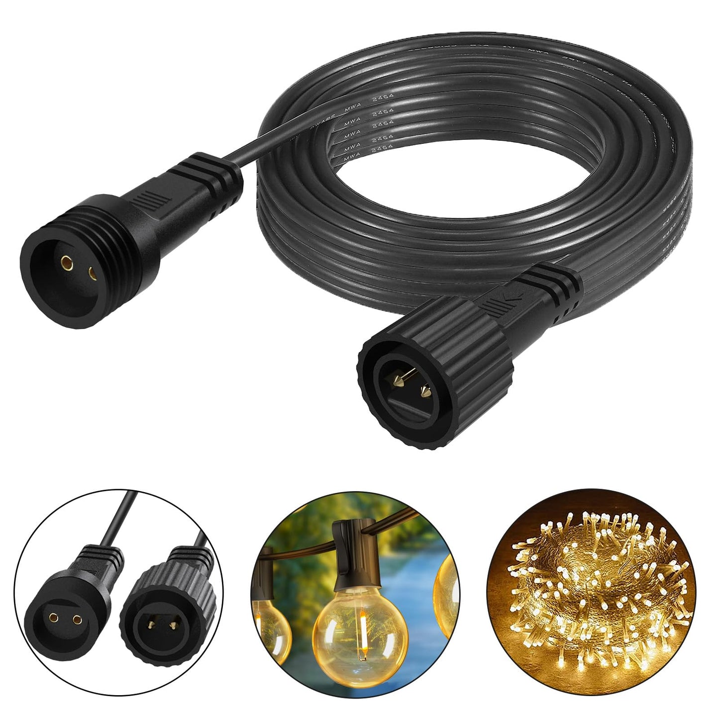 FFZZKJ 16.4Ft/5M Extension Cable for Christmas String Lights IP68 Waterproof Extension Lead 24AWG Extension Cord for Outdoor Solar String Lights, Indoor String Lights, 2 Pin