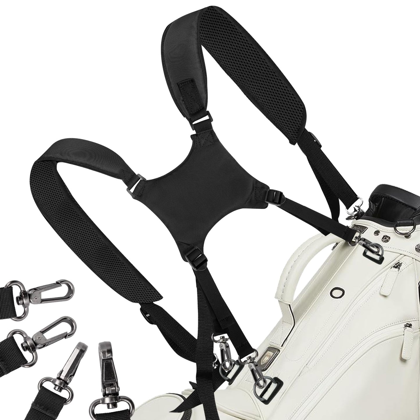 montela golf Bag Straps Double Shoulder Golf Bag Strap Replacement Adjustable Padded Golf Bag Carry Strap with 4Pcs Rotate Hooks