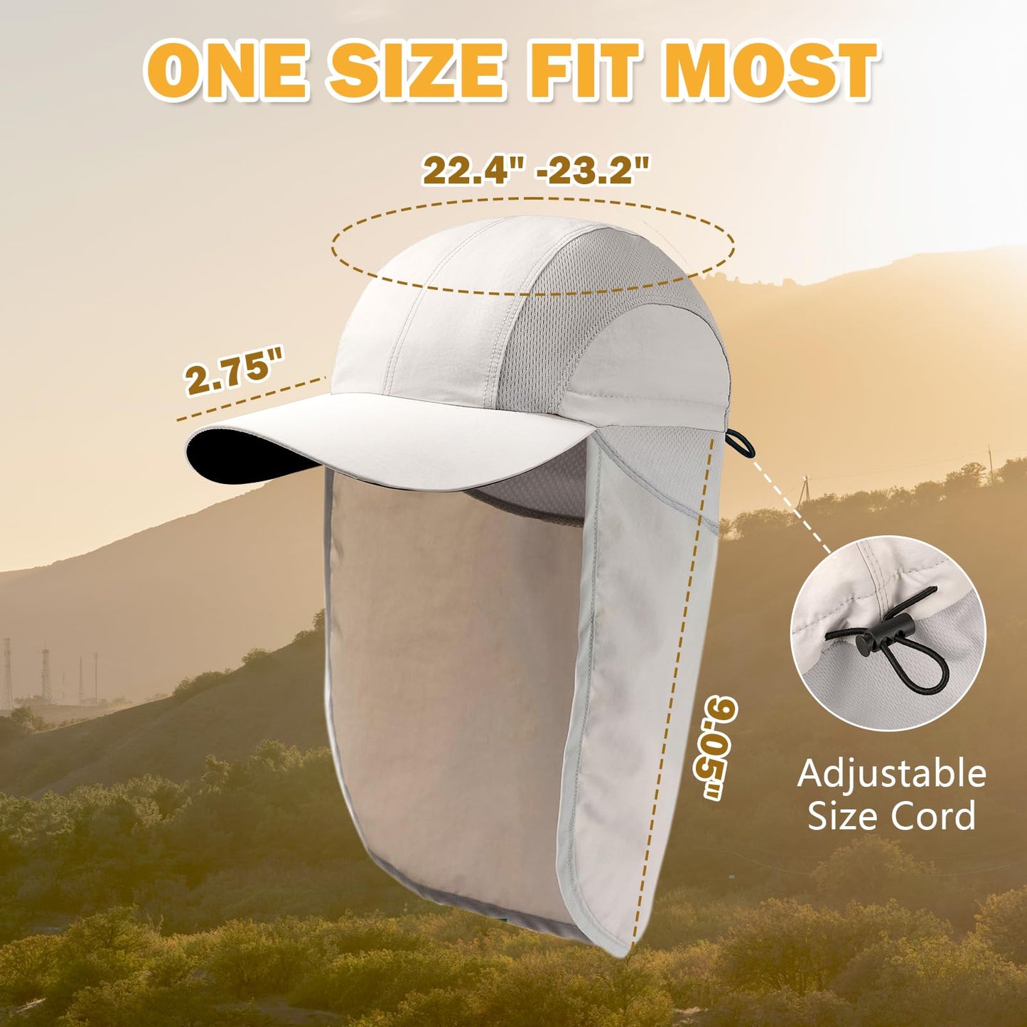 Mens Sun Hat with Breathable Mesh Sun Hats for Men Fishing Hat Gray