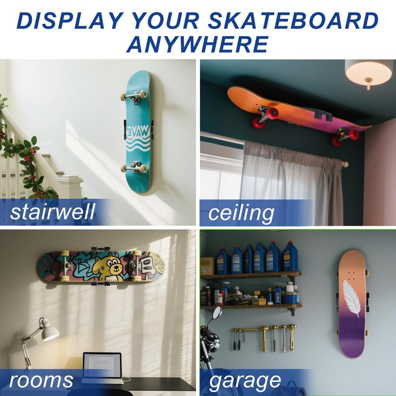 KCMOSGI Skateboard Wall Mount,360° Rotating Skateboard Wall Hanger,Universal Skateboard Decks Wall,Any Horizontal Angle,Suitable for Skateboard Lovers