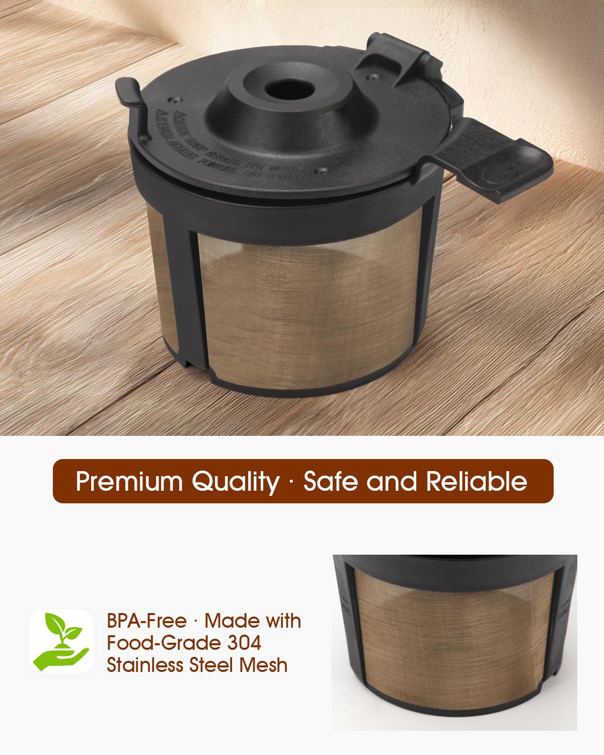 Permanent Coffee Filter for Ninja PB051 / PB040 / PB041ST - Compatible with Ninja Pods & Grounds Coffee Maker - Reusable Gold 304 Stainless Steel Mesh - Eco-Friendly Coffee Pod Accessory (1, Black)