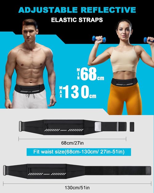 HAISSKY Running Belt - Slim Fanny Pack for Men & Women | Phone Holder & Money Pouch | Fits 27" - 51" Waist